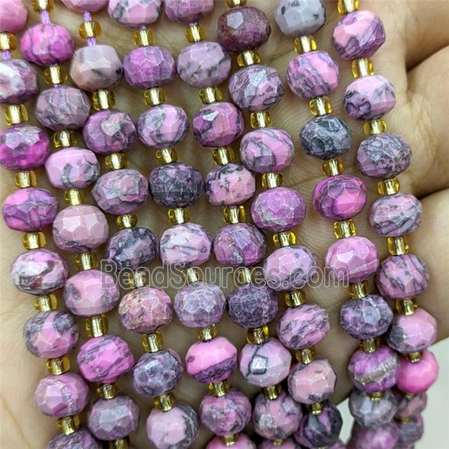 Natural Map Jasper Beads Faceted Rondelle Hotpink Dye