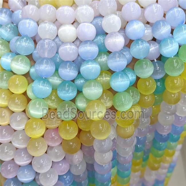 Natural Selenite Beads Smooth Round Mixed Color Dye