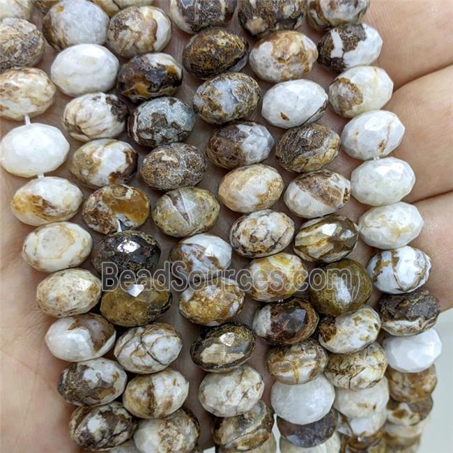 Natural American Wooden Petrified Jasper Beads Faceted Rondelle