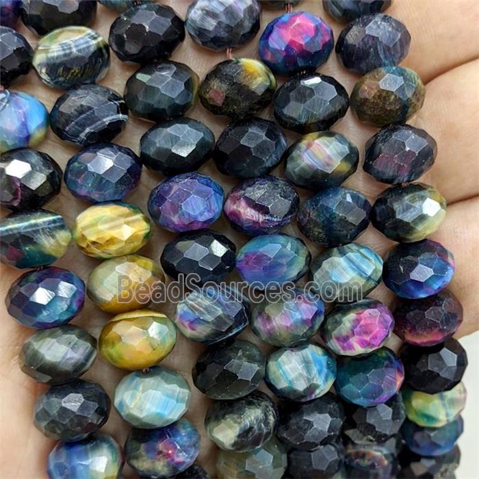 Natural Tiger Eye Stone Beads Faceted Rondelle Multicolor Dye