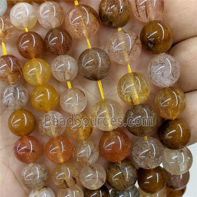 Natural Rutilated Quartz Beads Multicolor Smooth Round