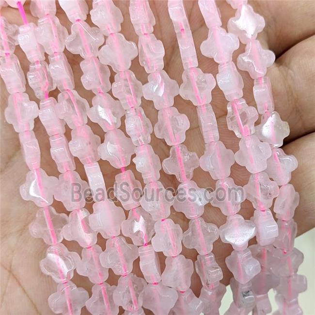 Natural Pink Rose Quartz Clover Beads