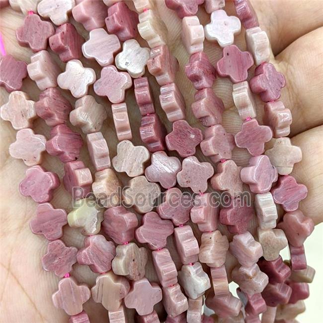 Natural Pink Wood Lace Jasper Clover Beads