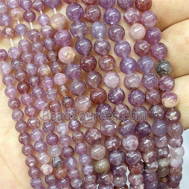 Natural Chinese Lepidolite Beads Purple Smooth Round