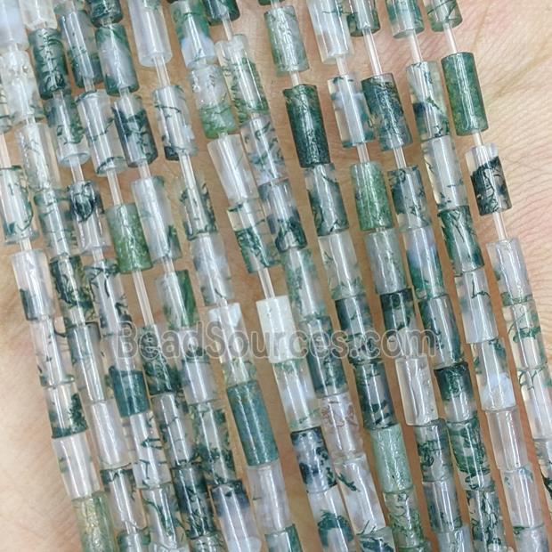 Natural Green Moss Agate Tube Beads