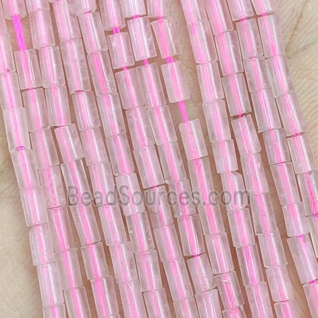 Natural Pink Rose Quartz Tube Beads Tiny