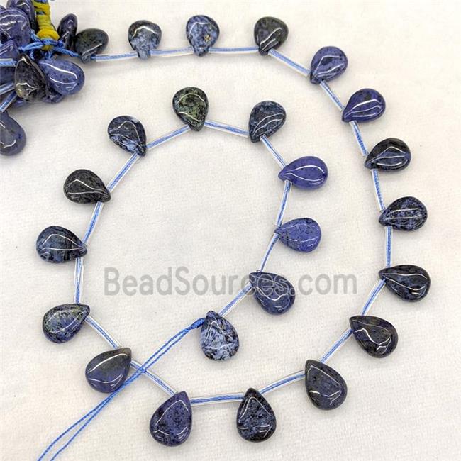 Natural Blue Dumortierite Teardrop Beads Topdrilled