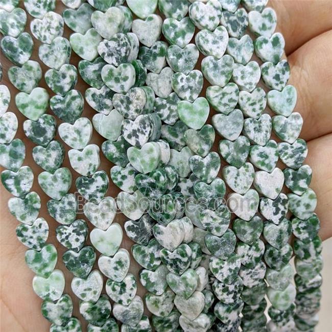 Natural Green Dalmatian Jasper Heart Beads