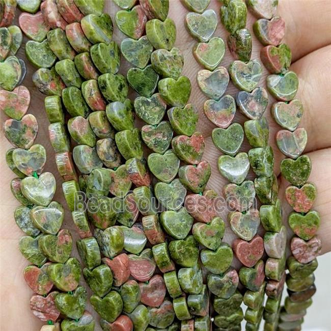 Natural Unakite Heart Beads Green