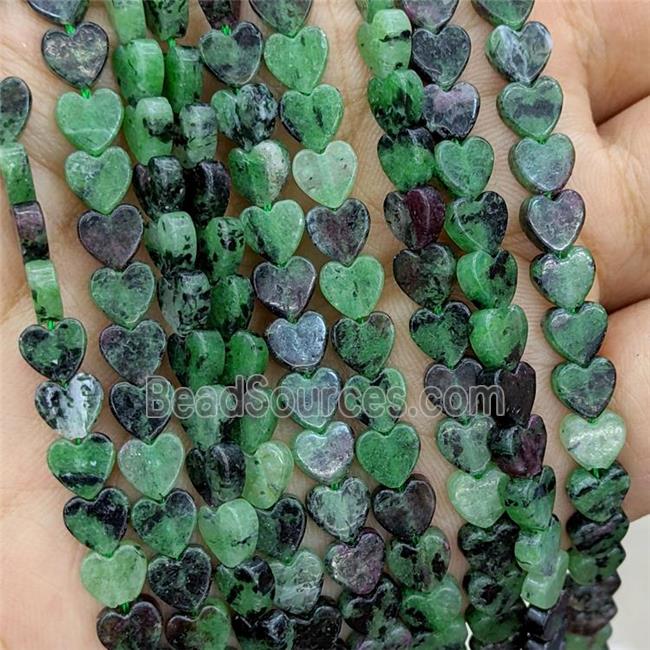 Natural Ruby In Zoisite Heart Beads Green