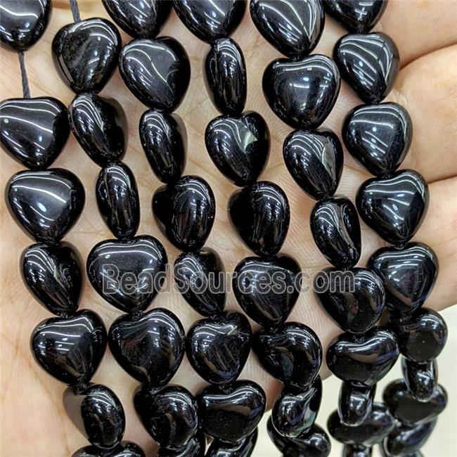 Natural Black Jasper Heart Beads