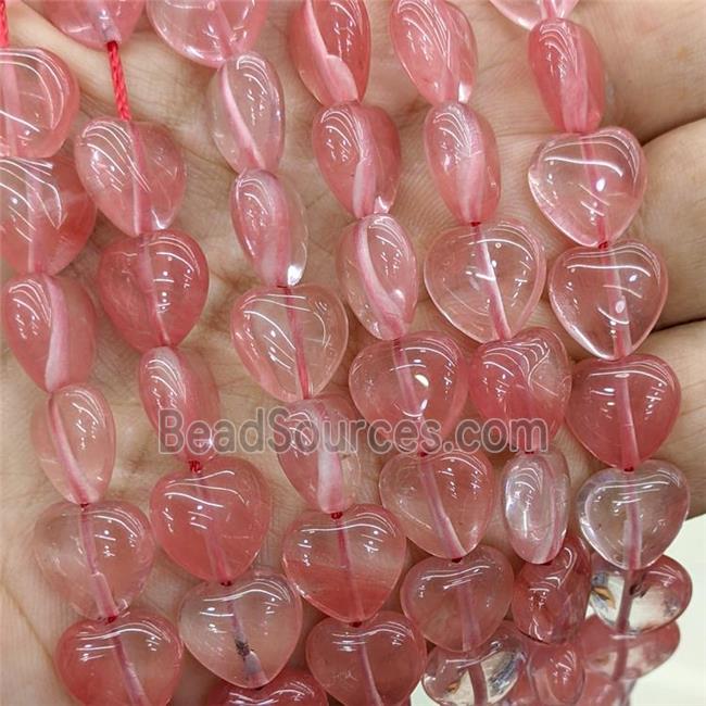 Pink Synthetic Quartz Heart Beads