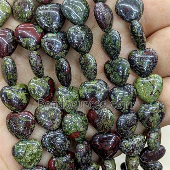 Natural Dragon Bloodstone Heart Beads Green