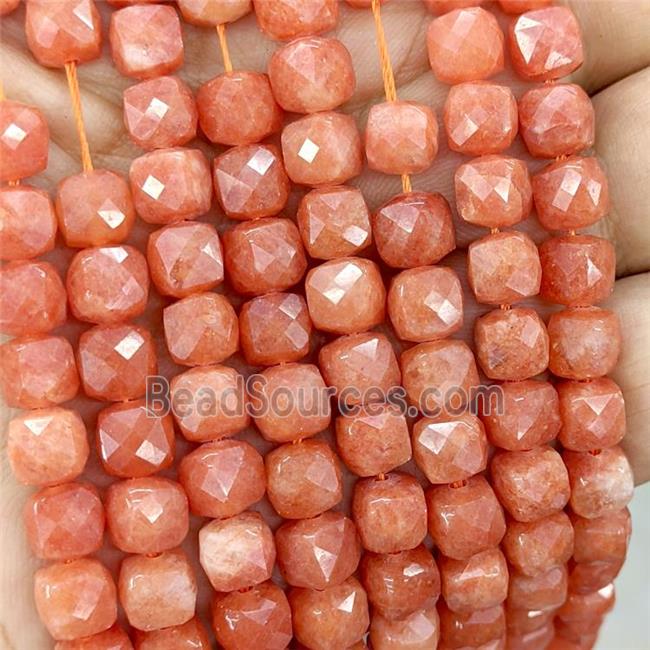 Orange Jade Beads Dye Faceted Cube