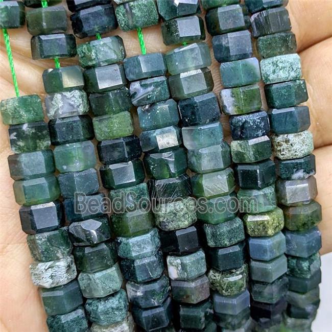 Natural Green Moss Agate Hexagon Beads