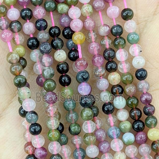 Natural Tourmaline Beads Tiny Smooth Round Multicolor