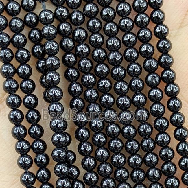 Natural Spinel Beads Black Smooth Round