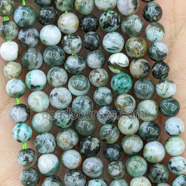 Natural Tree Agate Beads Green Smooth Round