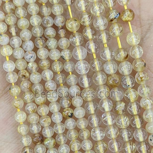 Natural Golden Rutilated Quartz Beads Smooth Round Tiny