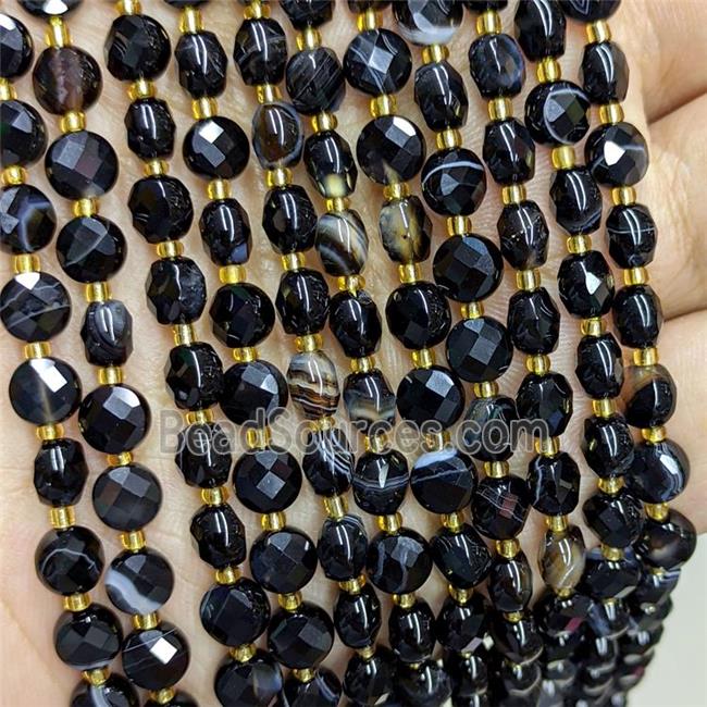 Natural Black Stripe Agate Beads Band Dye Faceted Coin