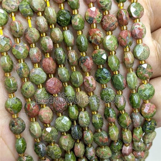 Natural Unakite Beads Green Faceted Coin