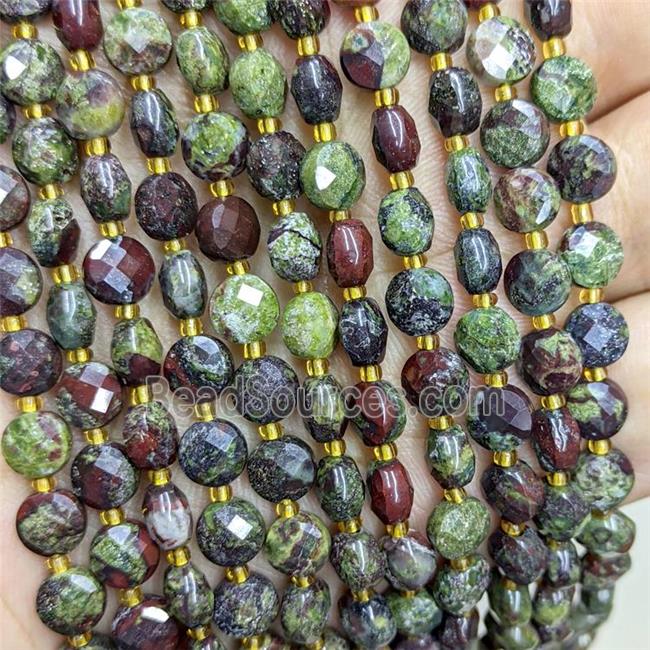 Natural Dragon Bloodstone Beads Green Faceted Coin