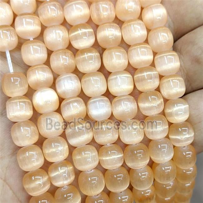 Natural Selenite Barrel Beads Peach Dye