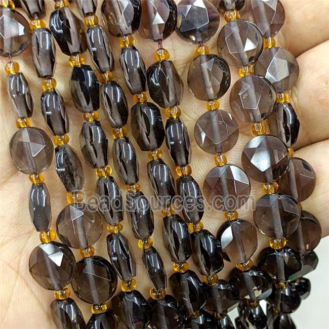 Smoky Quartz Beads Faceted Coin