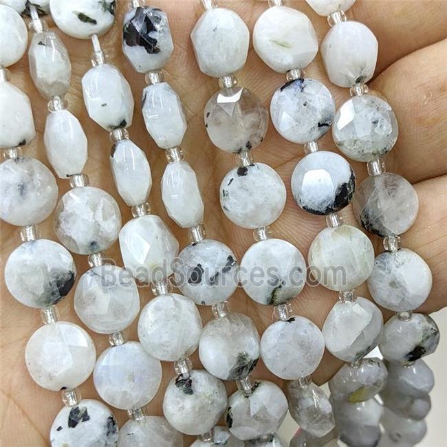 Natural White Moonstone Beads Faceted Coin