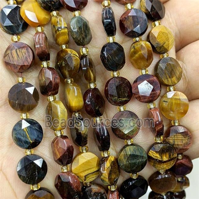 Tiger Eye Stone Beads Multicolor Faceted Coin