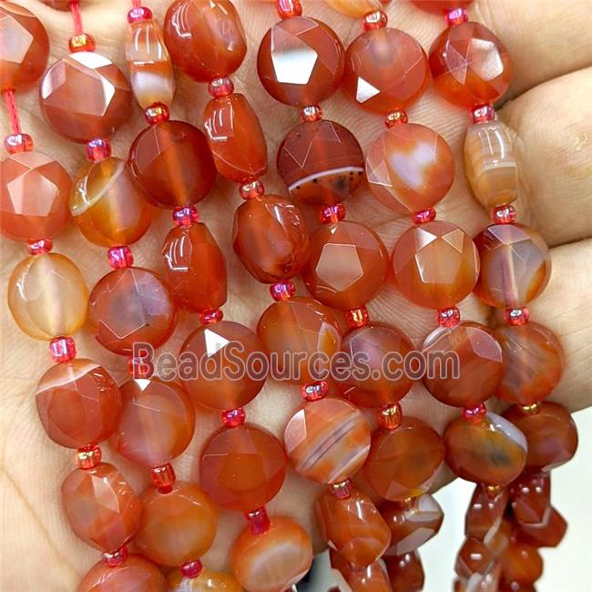 Red Carnelian Agate Beads Faceted Coin