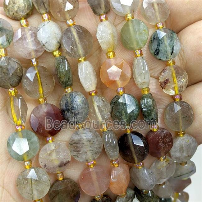 Natural Rutilated Quartz Beads Faceted Coin Mixed