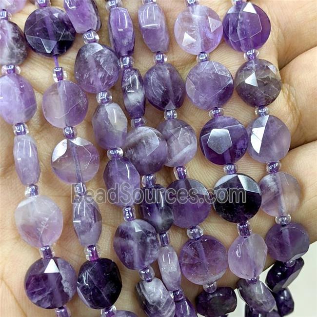 Natural Purple Amethyst Beads Faceted Coin