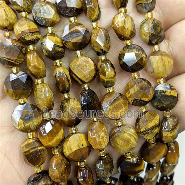 Natural Tiger Eye Stone Beads Faceted Coin