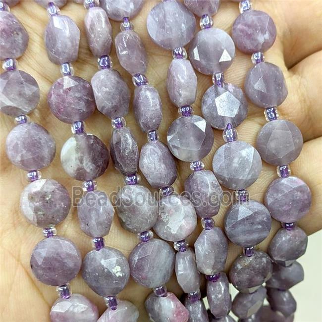 Purple Lepidolite Beads Faceted Coin