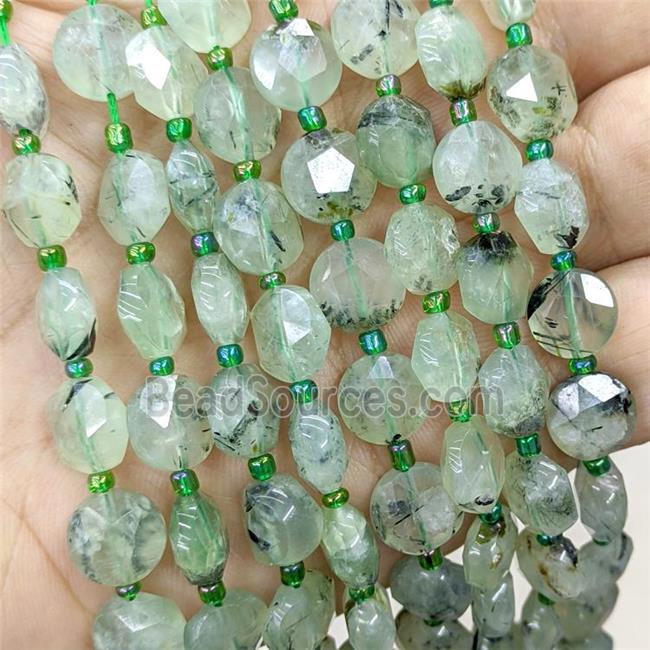 Natural Green Prehnite Beads Faceted Coin