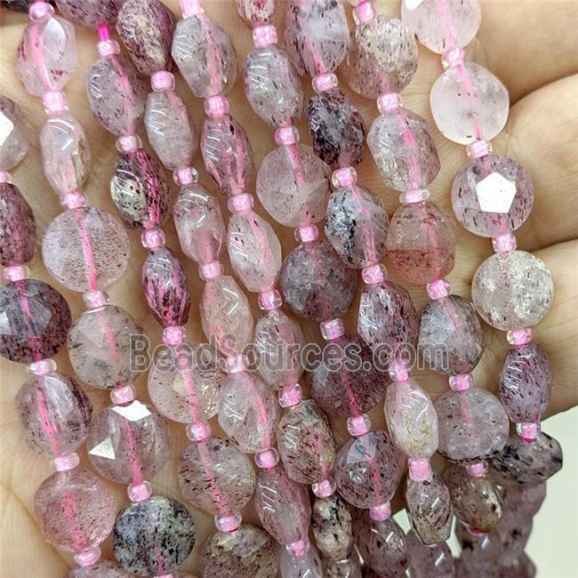 Natural Pink Strawberry Quartz Beads Faceted Coin