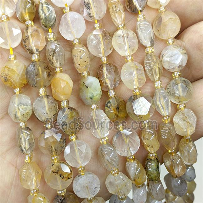 Yellow Hematoid Quartz Beads Faceted Coin