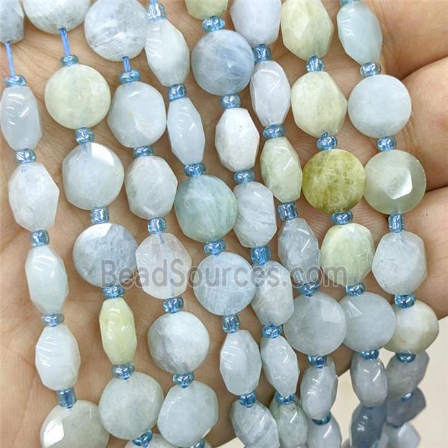 Natural Aquamarine Beads Blue Faceted Coin