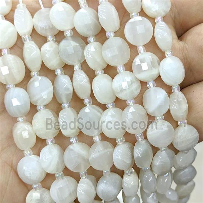 Natural White Moonstone Beads Faceted Coin