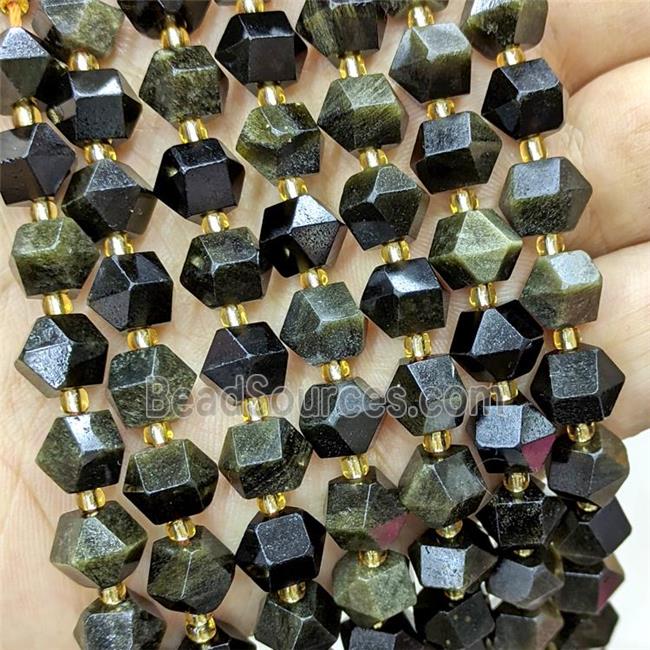 Natural Golden Obsidian Beads Cut Bicone