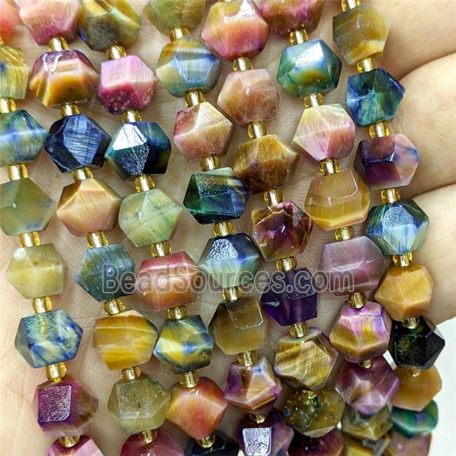 Tiger Eye Stone Beads Multicolor Cut Bicone