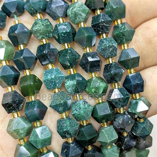 Green Moss Agate Beads Cut Bicone