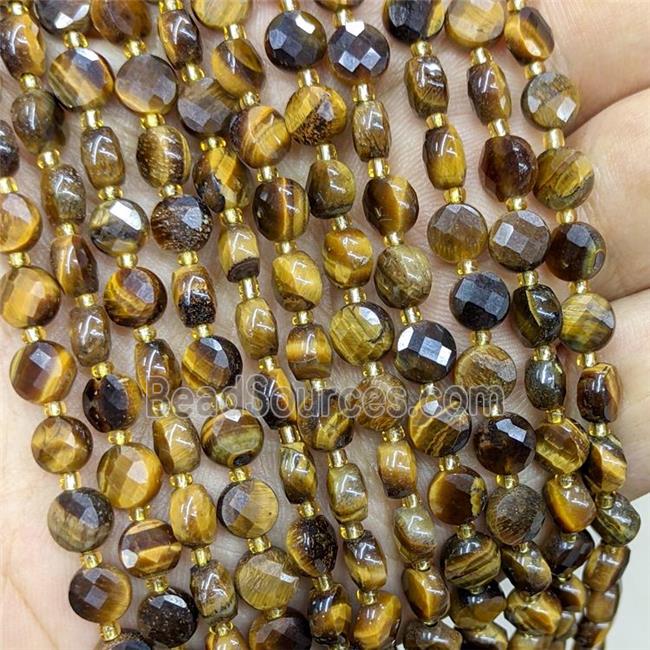 Natural Tiger Eye Stone Beads Faceted Coin