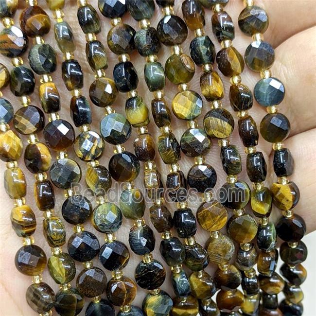 Tiger Eye Stone Beads Inkyellow Faceted Coin