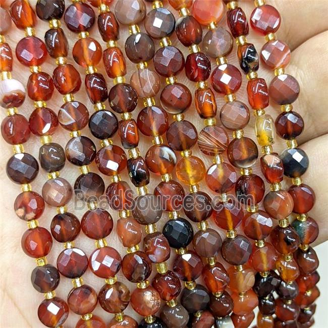 Natural Fancy Agate Beads Red Faceted Coin