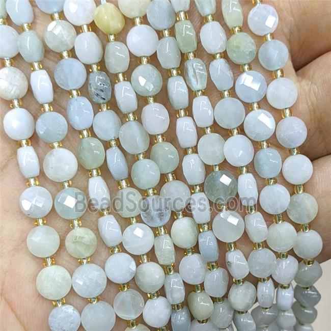 Natural Aquamarine Beads Faceted Coin Flat Round Blue