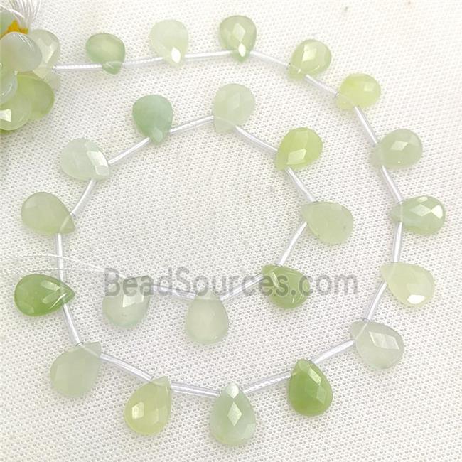 Natural New Mountain Jade Beads Green Faceted Teardrop Topdrilled