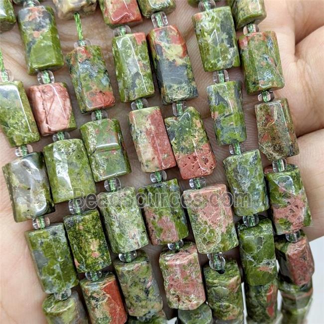 Natural Unakite Tube Beads Green