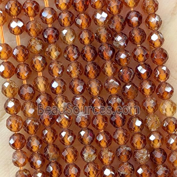 Natural Orange Garnet Beads Faceted Round